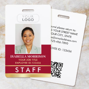 Employee Staff ID Name Logo Red Gold Gradient Badge