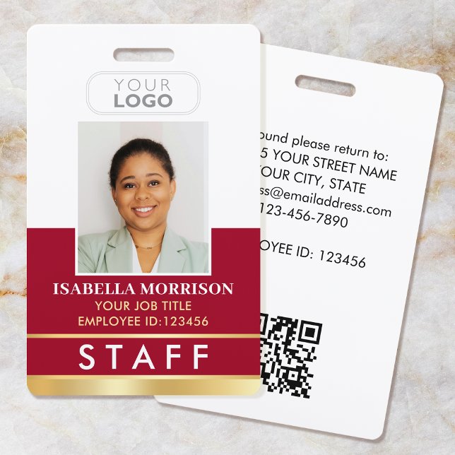 Employee Staff ID Name Logo Red Gold Gradient Badge (Creator Uploaded)