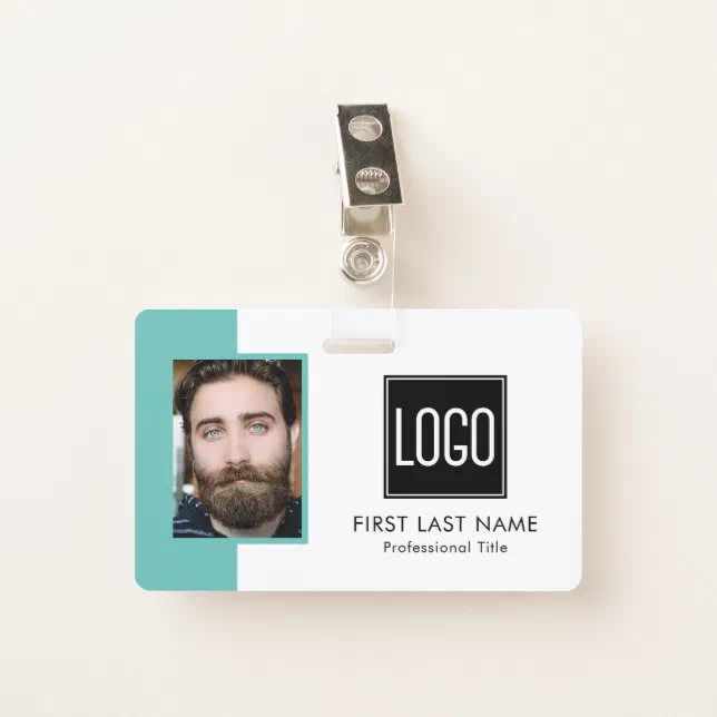 Employee Staff ID | Teal Logo Photo Badge | Zazzle