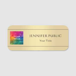Employee Staff Your Photo Image Here Faux Gold Name Tag