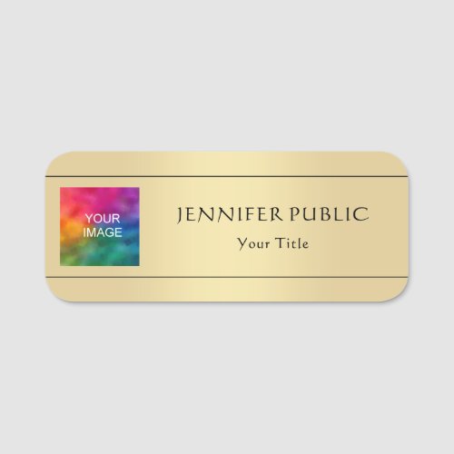 Employee Staff Your Photo Image Here Faux Gold Name Tag