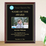 Employee Team Recognition Achievement Photo Logo Award Plaque<br><div class="desc">Create your own custom, personalized, elegant, professional, high quality, glossy finish, black and faux gold, cherry wood colored MDF frame, business office corporate employee team recognition / appreciation, photo name logo award plaque. To personalize, enter the name of the company / organisation, the name of the award, name of the...</div>