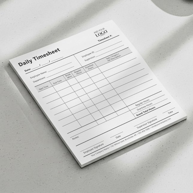Employee Timesheet Notepad | Daily Work Hours Pad (Creator Uploaded)