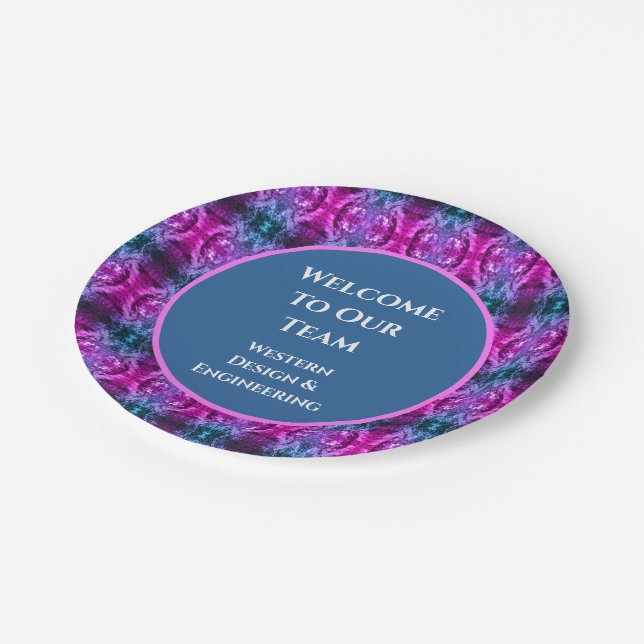 Employee Welcome Bright Kaleidoscope Business Team Paper Plates (Angled)
