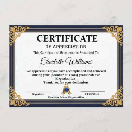 Employee Years of Service Certificate Gold