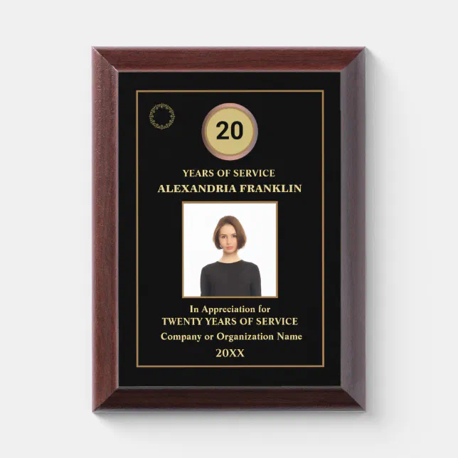 Employee Years Of Service Photo Logo Gold Black Award Plaque | Zazzle