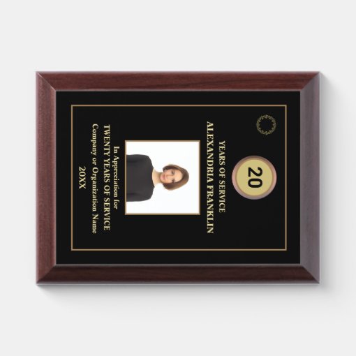 Employee Years Of Service Photo Logo Gold Black Award Plaque | Zazzle