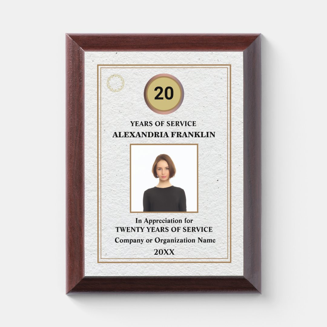 Employee Years Of Service Photo Logo Gold Custom Award Plaque | Zazzle