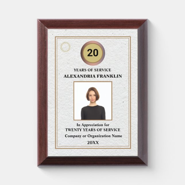 Employee Years Of Service Photo Logo Gold Custom Award Plaque (Vertical)