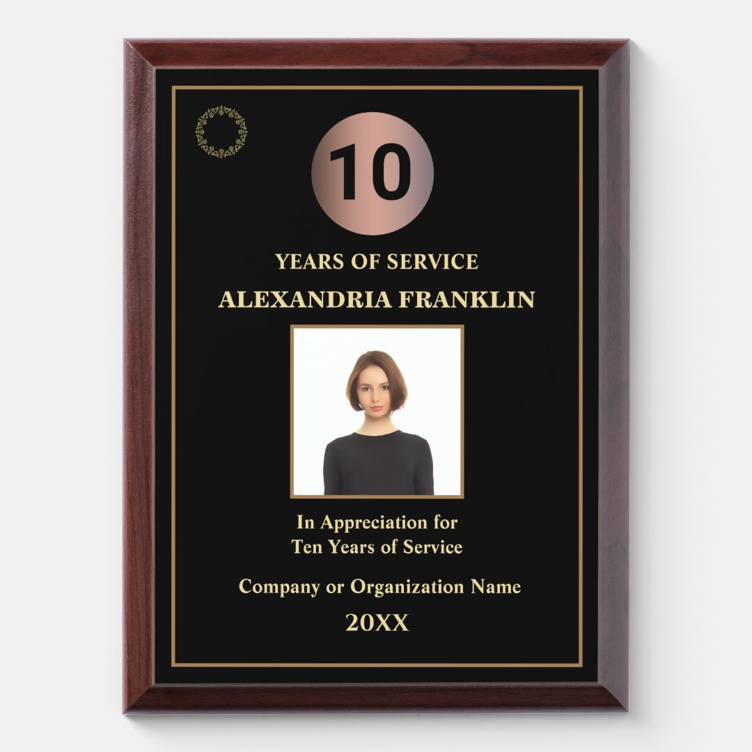 Employee Years Of Service Photo Logo Gold Custom Award Plaque | Zazzle