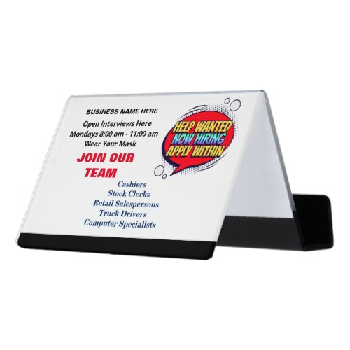 Employees Business Logo Help Wanted Hiring Custom  Desk Business Card Holder