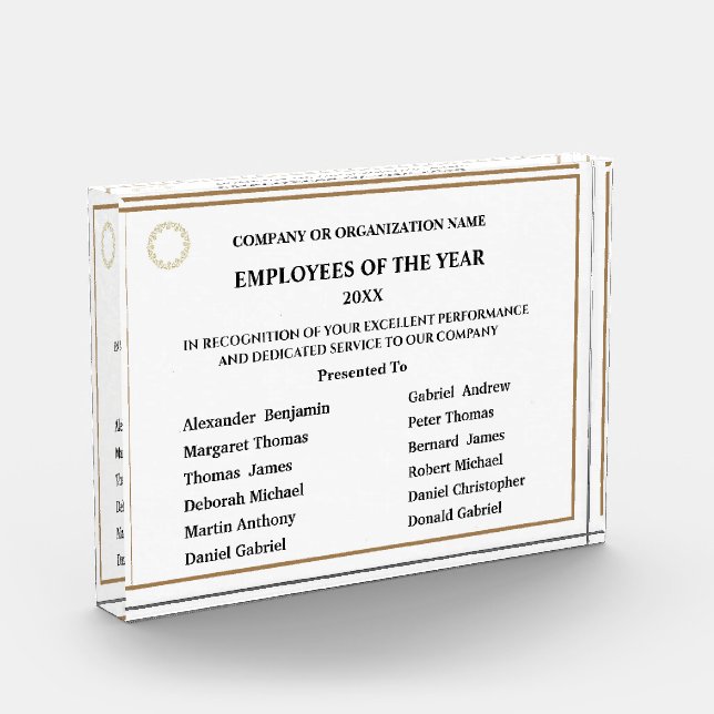 Employees Of The Year Business Logo Custom Acrylic Award (Left)