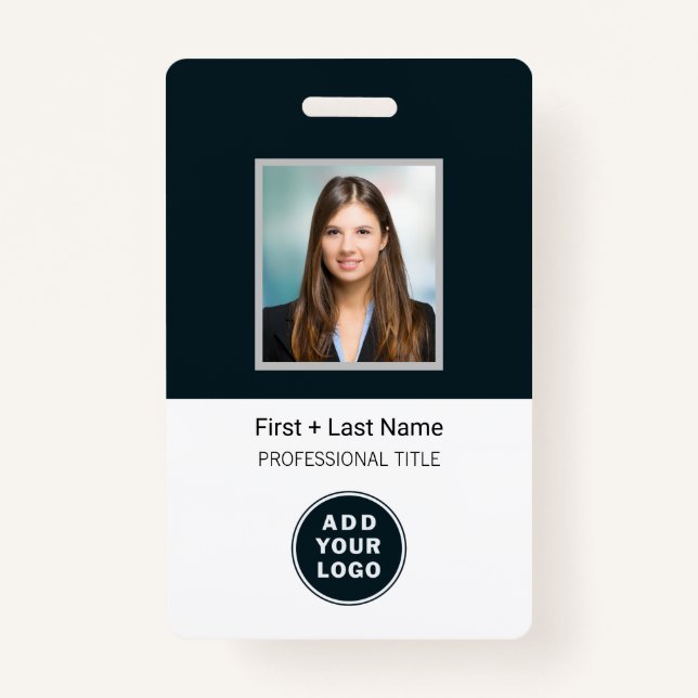 Employee's Photo Company Logo, Barcode Custom Name Badge (Front)