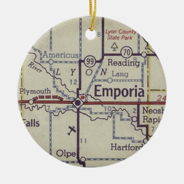 Emporia Kansas Vintage Map Ceramic Ornament (Front)