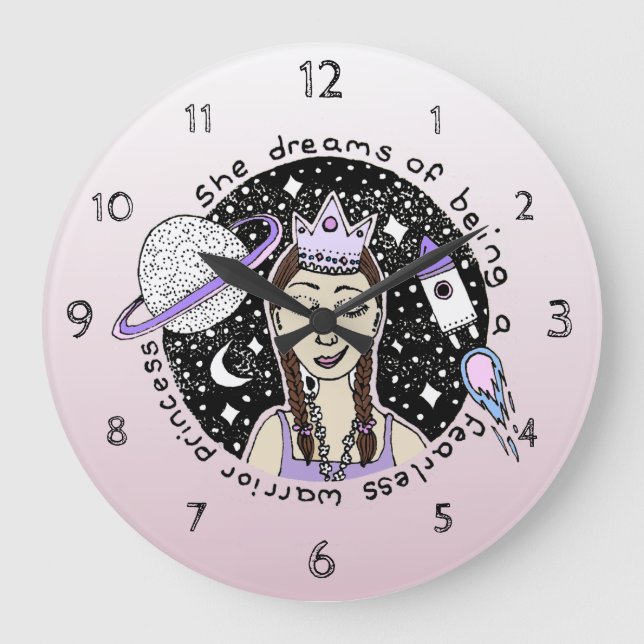 Empower Feminist Girl Princess Galaxy Dream Doodle Large Clock (Front)
