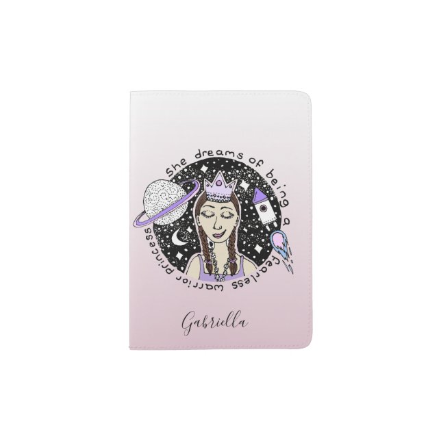 Empower Feminist Girl Princess Galaxy Dream Doodle Passport Holder (Front)