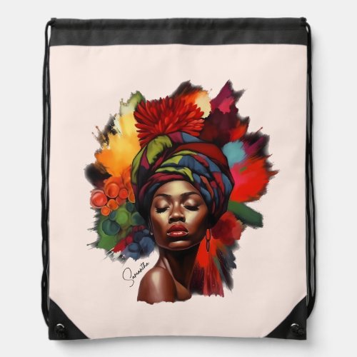 Empowered African_American Woman Drawstring Bag