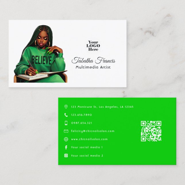 Empowered Afro Black Woman Boss Art Business Card (Front/Back)