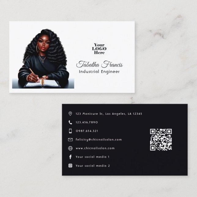 Empowered Afro Black Woman Boss Design Business Card (Front/Back)