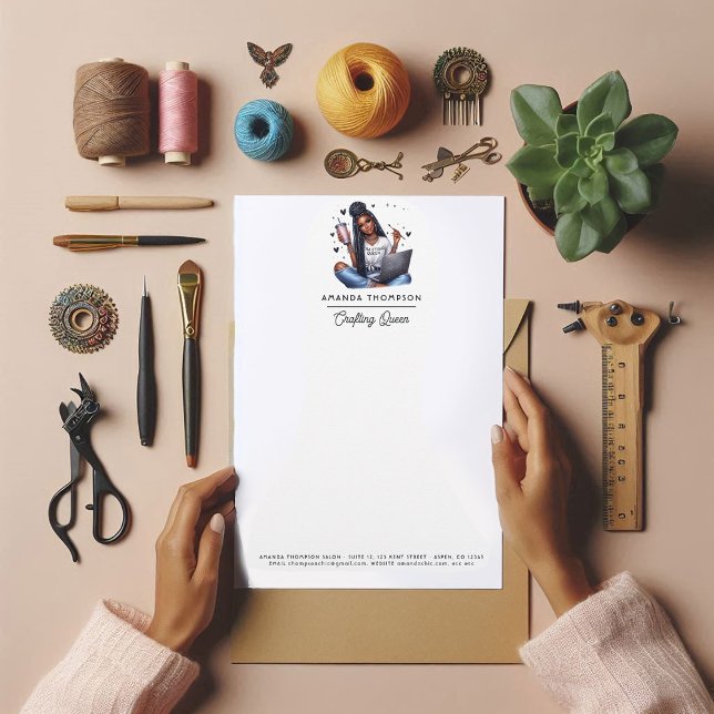 Empowered Black Woman Crafting Queen Design Letterhead (Empowered Black Woman Crafting Queen Design Letterhead)