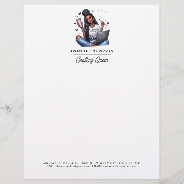 Empowered Black Woman Crafting Queen Design Letterhead (Front)
