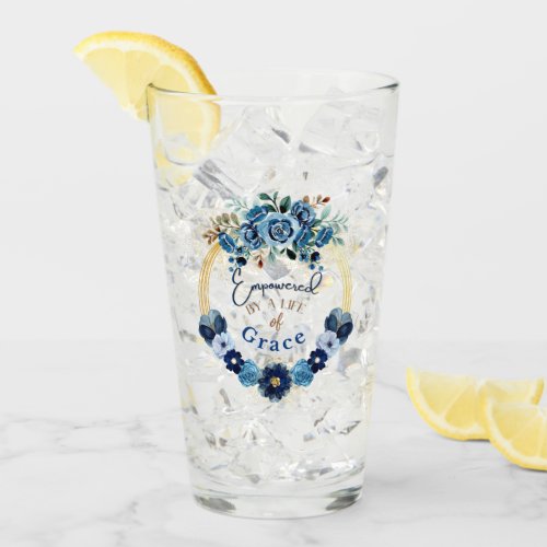 Empowered by Gods Grace Blue Gold Floral   Glass