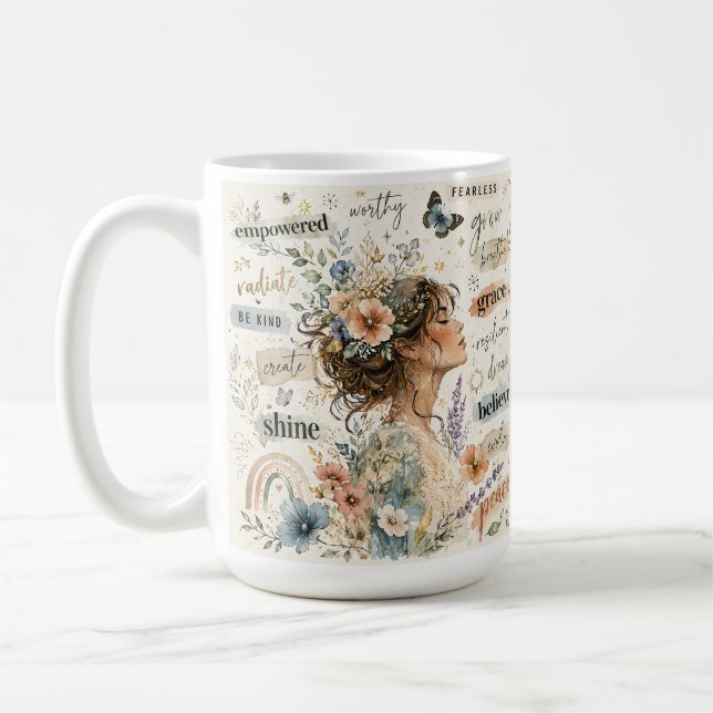 Empowered floral affirmation watercolor artwork  coffee mug (Left)