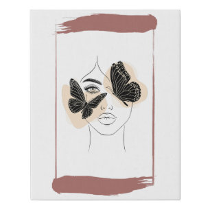 Empowered Gaze with Abstract Butterflies Faux Canvas Print