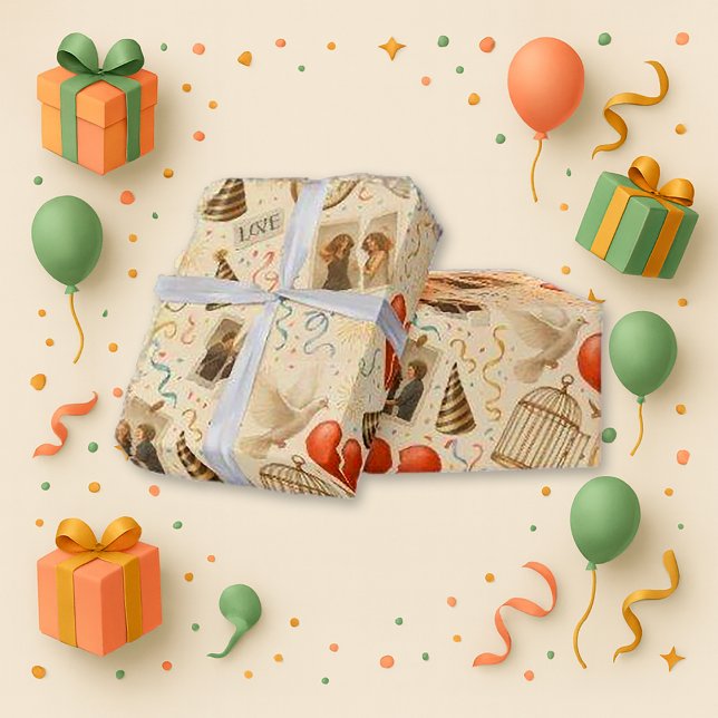 Empowered Red Heart Collage Holiday Wrapping Paper (Creator Uploaded)