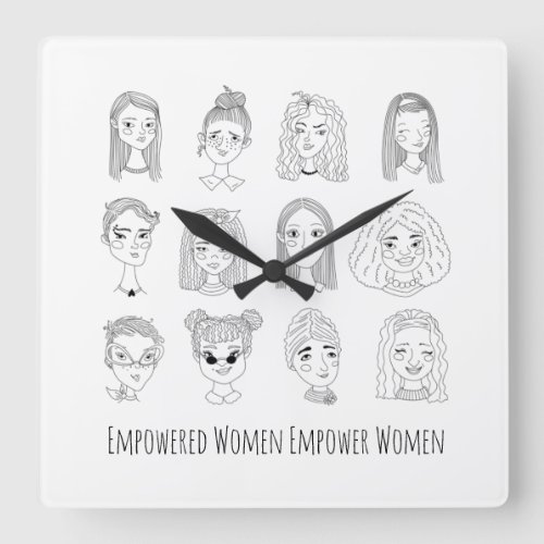 Empowered Women Empower Women Feminist Drawing Art Square Wall Clock