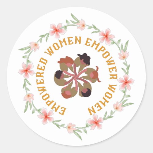 Empowered Women Empower Women Floral Orange Classic Round Sticker