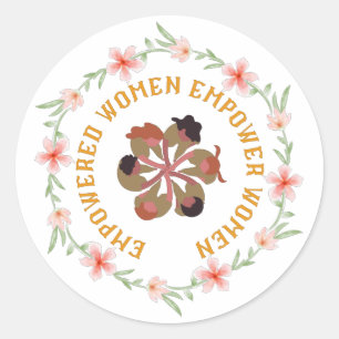 Empowered Women Empower Women Floral Orange Classic Round Sticker