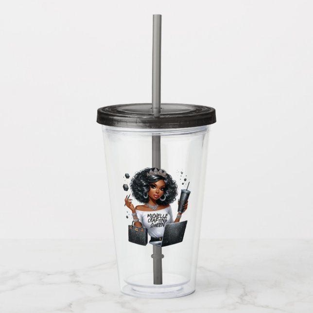 Empowering African American Crafting Queen Art Acrylic Tumbler (Front)