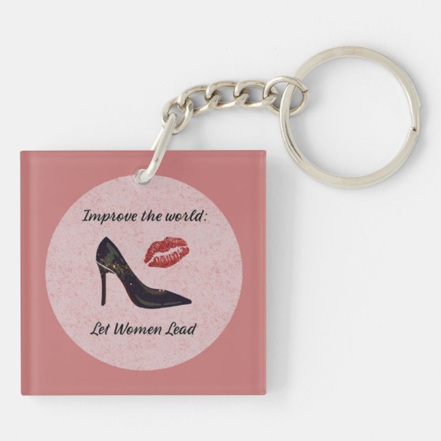 Empowering Cute Pik Let Women Lead Keychain (Back)