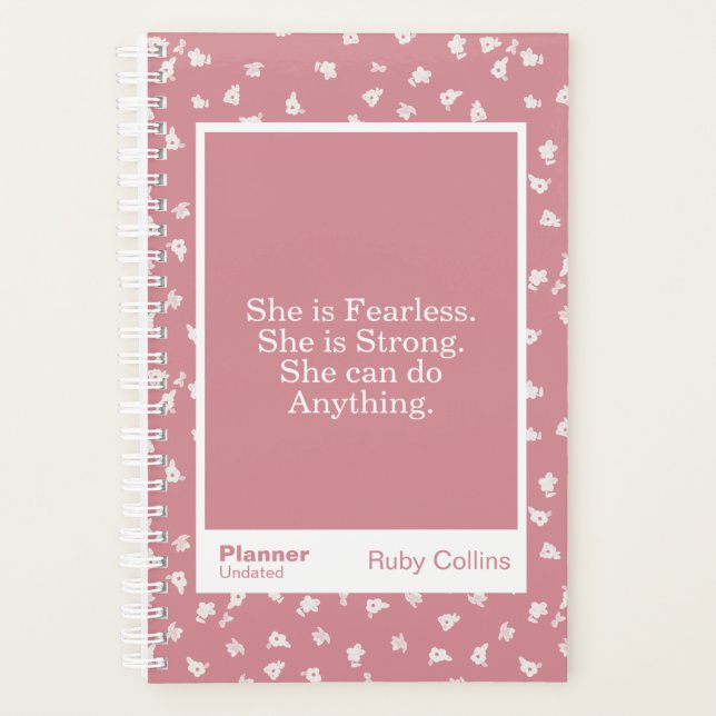 Empowering Dusty Pink Modern Floral Quote Planner (Front)