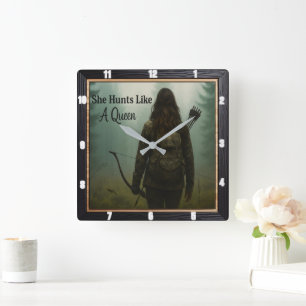 Empowering Huntress Queen Forest Square Wall Clock
