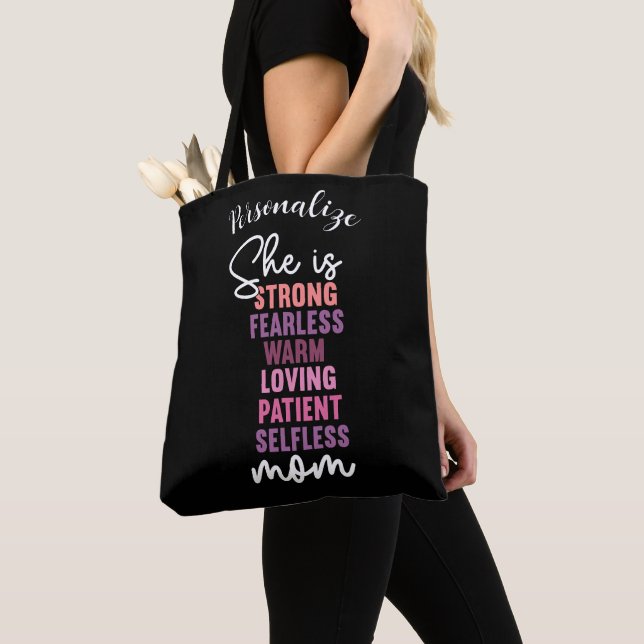 Empowering Tribute Saying Gift For Mom Personalize Tote Bag (Close Up)