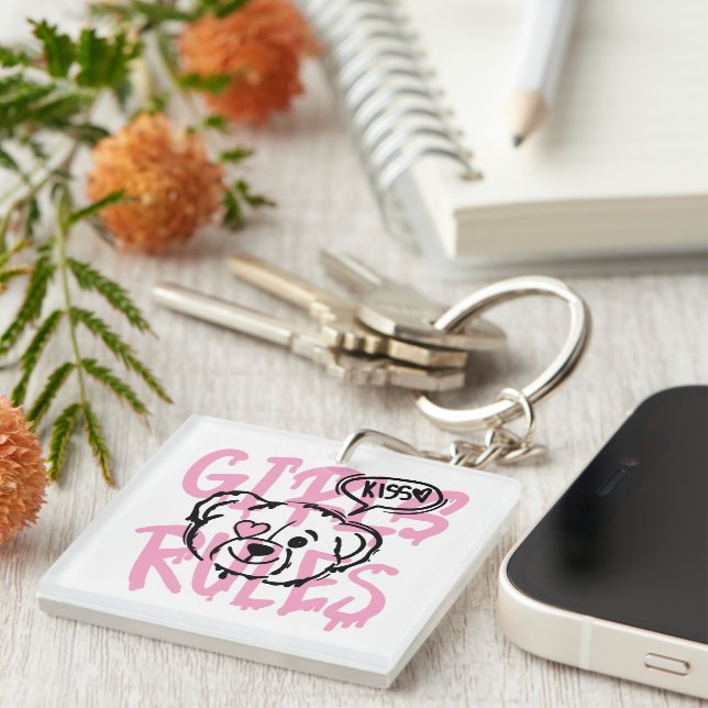 Empowering Women: GIRLS RULES Artwork Keychain (Front Right)