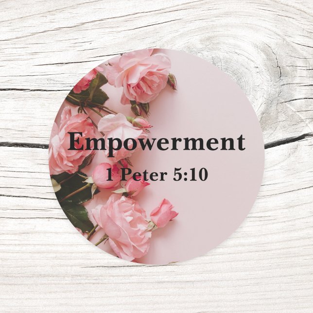 Empowerment 1 Peter 5:10 Verse Elegant Pink Roses Classic Round Sticker (Creator Uploaded)