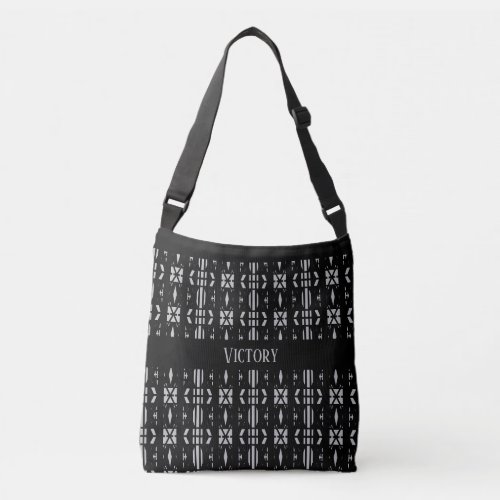 Empowerment Black Silver Pattern Crossbody Bag