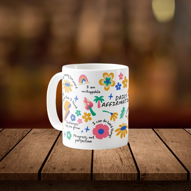 Empowerment Retro Gift, Groovy Floral Affirmation Coffee Mug (Creator Uploaded)