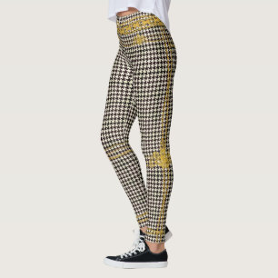 Empress Gold Chain Emblem Black Cream Houndstooth Leggings