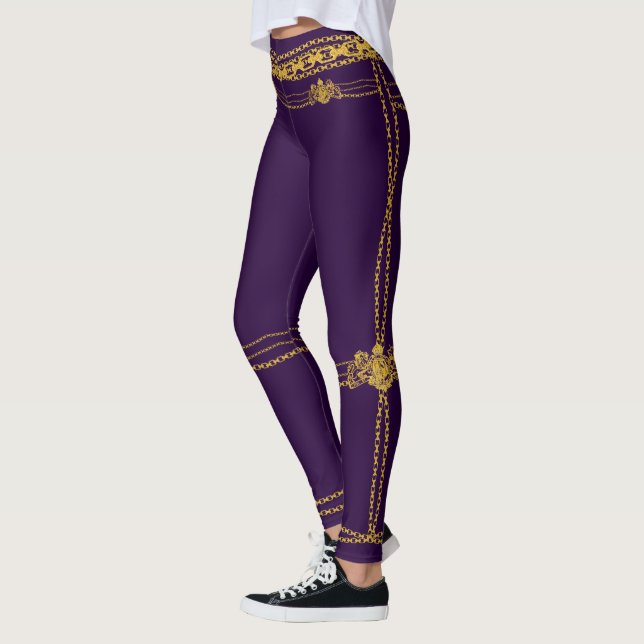 Empress Gold Chain Lion Emblem Deep Purple Leggings (Left)