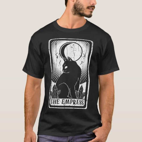 Empress Moon Cat Tarot Card Pagan Goblincore Goth  T_Shirt