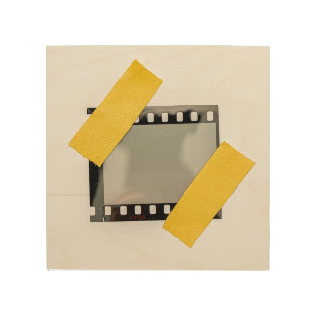 Empty 35mm film frame, yellow strips. wood wall art (Front)