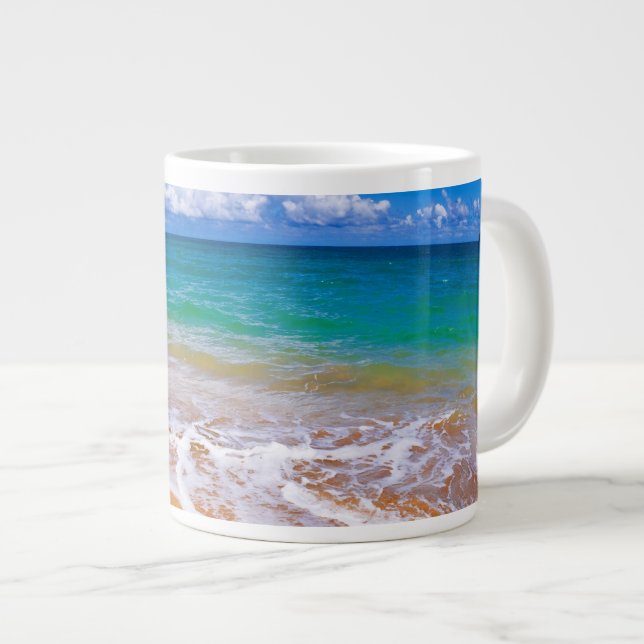 Empty Beach And Blue Waters Giant Coffee Mug (Front Right)