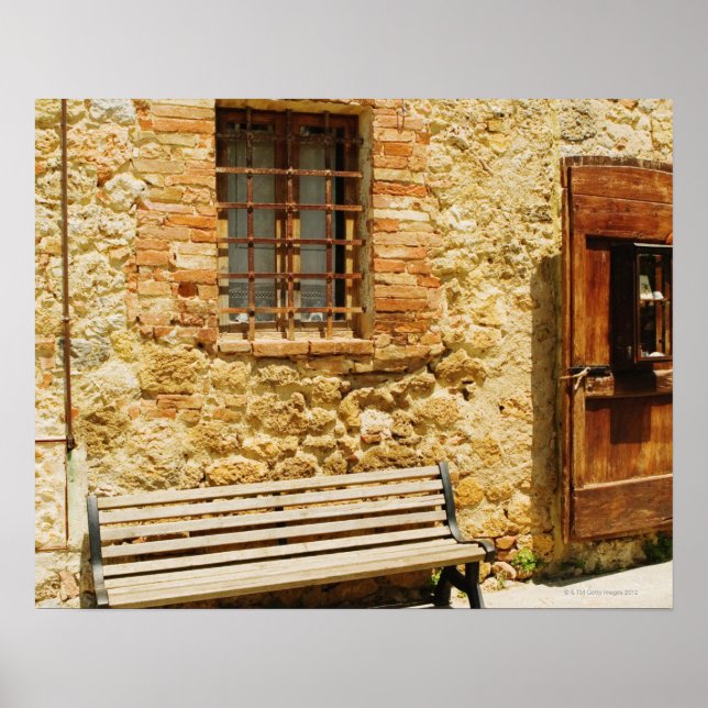 Empty bench in front of a wall, Monteriggioni, Poster (Front)