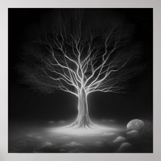 Empty Branches Glowing Tree - B&W Poster (Front)