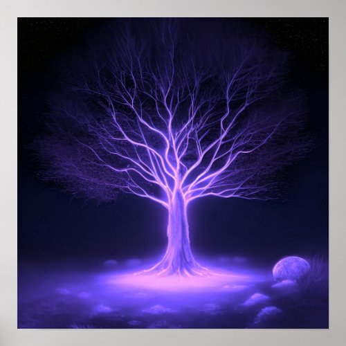 Empty Branches Glowing Tree _ Purple Poster