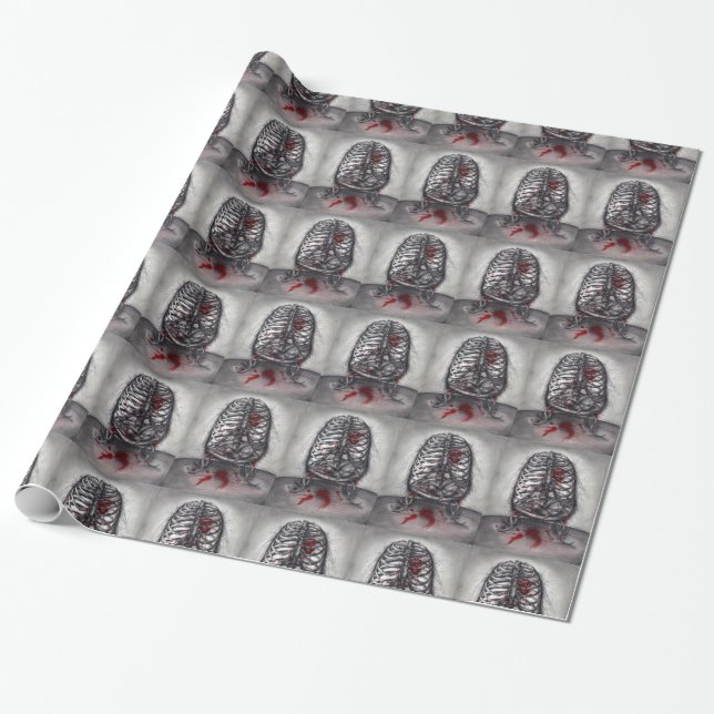 Empty Cage Human Bones Bird Heart Horror Goth Art Wrapping Paper (Unrolled)